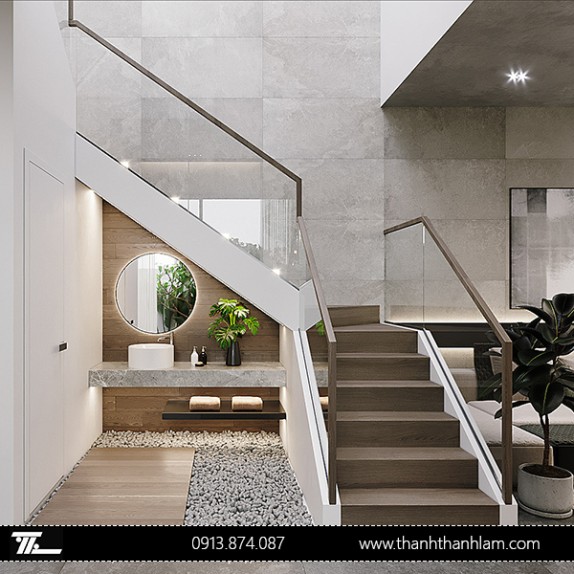 Cầu thang kính trụ inox